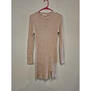 GeeGee Women's Size Medium Long Sleeve Ribbed Knit Mini Dress Tan